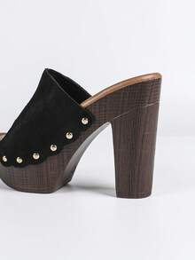 女士夏季高跟凉鞋，防水厚底厚跟户外性感露趾厚底拖鞋 - 黑色 - 查看 10