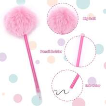 3PCS Pink Pom Pom Pen, Fluffy Ball Cute Plush Fuzzy Pens, Needle Gel Ink Pens, Fluffy Pompoms Plastic Rollerball Pen Cartoon Signature Ball Point Pens For Women Men Office Party Supplies - 最初的 - 查看 3