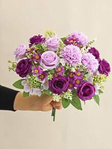 1件/3件 人造花束，絲綢玫瑰、雛菊、蒲公英，婚禮、家居、派對裝飾、桌面中心裝飾品批發 (由於光線、螢幕等原因，實際產品與圖片之間可能存在輕微色差) - 紫色 - 查看 2