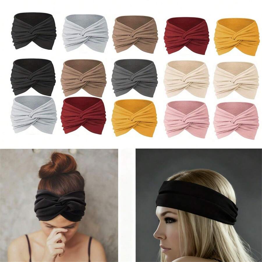 16pcs/Set Women's Extra Wide Headbands, Stretchy Turban Headwraps, Hair Accessories - Multicolor - View 1