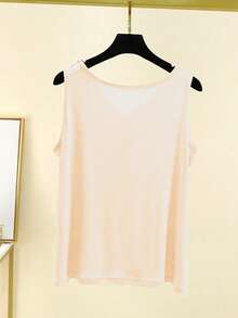 Wide Strap Camisole For Women, Lightweight Sleeveless Casual Top - Apricot - View 3