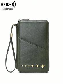 MIYIN 1 pieza Cartera de pasaporte con bloqueo RFID con patrón de avión creativo y bolsa con cremallera, apta para tarjetas de crédito/identificación/dinero en efectivo/pasaportes/vuelos/tarjetas bancarias, cartera de pasaporte multifuncional con cremallera para viajes, adecuada para hombres y mujeres, esencial para viajes, bolsa de viaje ligera, bolsa de equipaje, bolsa de lona, bolsa de noche, organizador de viaje de gran capacidad y durable, esencial para cruceros, vacaciones y viajes para hombres y mujeres - Verde Oscuro - Ver 12