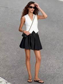 Solstice Apparel Bubble Pleat High Waist A-Line Mini Skirt, Matte Black Woven Fabric, Suitable For Commute, Daily Wear, Date, Spring/Summer, Valentine's Day - Black - View 7