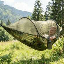 Hammock Automatic Quick Opening Mosquito Net Outdoor Camping Pole Hammock Swing Anti-Rollover Nylon Rocking Chair 260x140cm - Multicolor - View 9