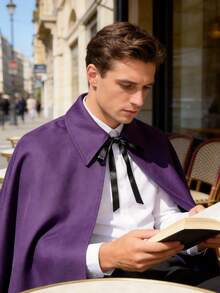 Męski płaszcz w stylu średniowiecznego wiktoriańskiego steampunku gotyckiego – elegancki szalowy kołnierz z zapięciem na krawat, nadający się do prania w pralce, odpowiedni na Halloween, festiwale renesansowe, imprezy tematyczne – peleryna w stylu wiktoriańskim, bezrękawnik, męski kostium na Halloween, kostium ponurego żniwiarza, kostium czarodzieja, strój na Halloween, szata czarodzieja, kostium wampira, kostium ducha, męski kostium czarodzieja - Fioletowy - Zobacz 3