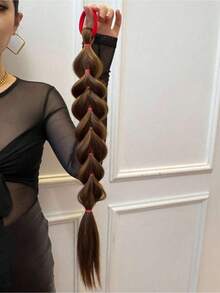 18-Inch Single Piece Black Long Straight Ponytail Hair Band With Rubber Band, Women's Synthetic Wig, Straight Hair, Universal Basic Style - Multicolor - View 8