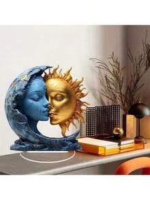 Bohemian Fantasy Sun And Moon Dreamcatcher - Plastic Birthday Gift, Office And Cafe Desktop Display, Home Window Sill Decor, Blue Moon And Gold Sun Acrylic Statues With Holder - Multicolor - View 2