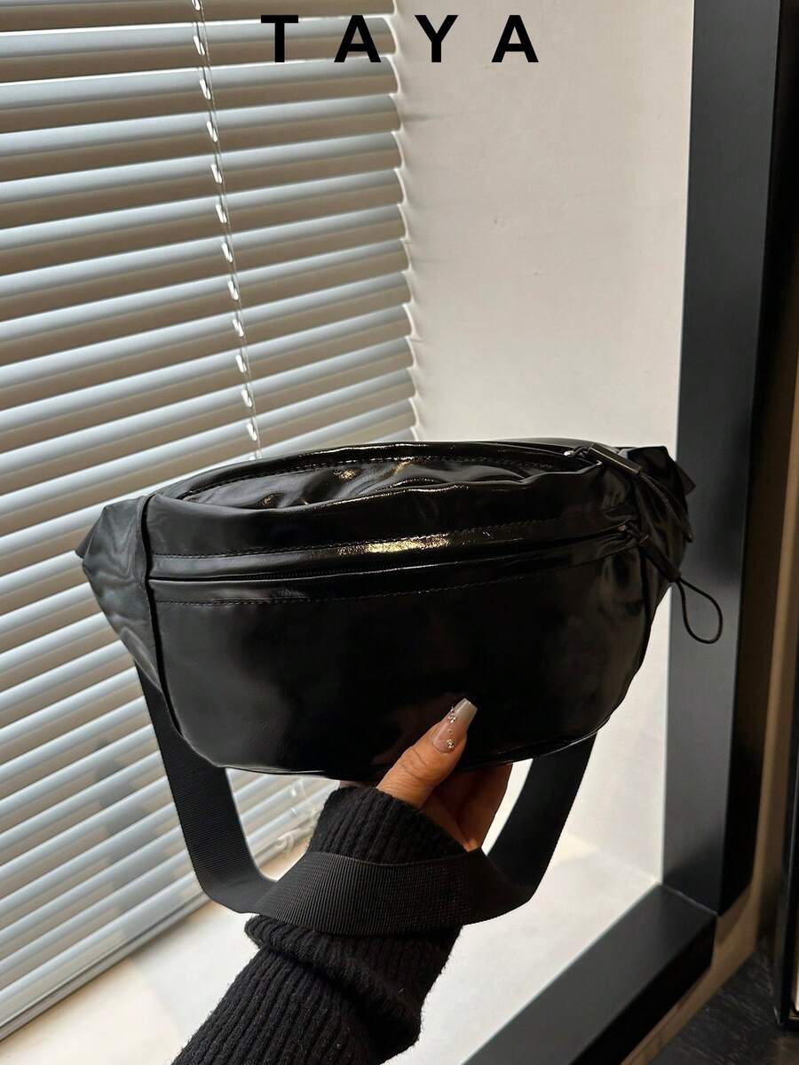 纯色PU大容量斜挎包/腰包，男女通用，适合大学/学校、通勤/办公、节日/假期/聚会/旅行等场合。专为女性、职场新人、白领、年轻女孩和大学生设计。