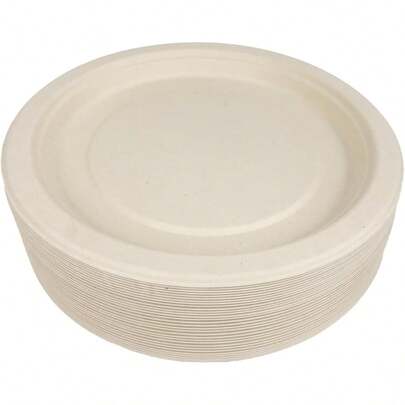 [3/25/50pcs] Thick Compostable Paper Plates 8 Inch, Heavy Duty Paper Plates Made Of Natural Sugarcane Fiber, Unbleached Brown, Round