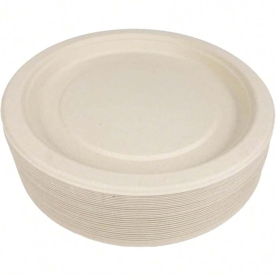 [3/25/50pcs] Thick Compostable Paper Plates 8 Inch, Heavy Duty Paper Plates Made Of Natural Sugarcane Fiber, Unbleached Brown, Round - Brown - View 1