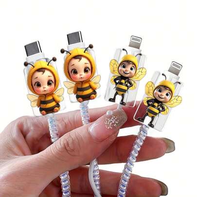 2pcs/4pcs Cute Little Bee Shaped Mobile Data Cable Protector Anti Damage Device, Type-C Mobile Data Cable Protector, Beautiful And Durable, Cable Protector, Suitable As An Ideal Gift For Birthdays, Weddings, Valentine's Day, Mother's Day, Father's Day, Thanksgiving. (Excluding Cables)