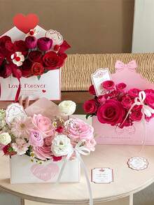 3pcs Elegant Envelope Flower Gift Box Set, With Love Letter Design, Suitable For Valentine's Day, Wedding, Mother's Day/Graduation/Teacher's Day Gifts, DIY Floral Basket Flower Preservation, Reusable Container, Lightweight Keepsake Box, Romantic Gift Set, Wedding Storage Bag, And Sentimental Shopping Essential, Baking Gift Box - Multicolor - View 7