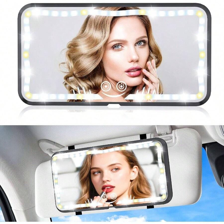Car Visor Vanity Mirror, Car Mirror With 78 LEDs, Dimmable Control, 3 Modes, Universal Fit Trucksu2013Ideal Accessories Women Black - màu đen - Xem 1