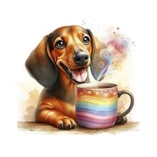 2pcs Coffee Drinking Dog Heat Transfer Patches, Suitable For T-Shirts, Jeans, Sweaters, Handbags, Pillows, Cushions, Washable And Ironable - L+S - View 2