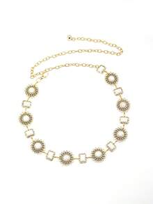 1pc Women's Hollow Turquoise Metal Waist Chain Inlaid With White Turquoise Bohemian Style Waist Belt, Suitable For Party, Date, Daily Wear, Festivals, Gifts, Fashionable Item, Polka Dot Bohemian Zinc Alloy Women Waist Chain, All Seasons - Multicolor - View 11