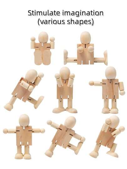 1/4pcs Wooden Robot Figurine, Versatile Posable Design, Stress Relief Toy, Natural Wood Color DIY Doodle, Suitable For Office Desk, Living Room, Bedroom, Back To School, Valentine's Day, Gift For Friends