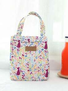 1 pieza Bolsa de almuerzo aislada con diseño de dibujos animados, bolsa gruesa para el almuerzo, bolso grande de capacidad portátil para picnic al aire libre - Multicolor - Ver 13