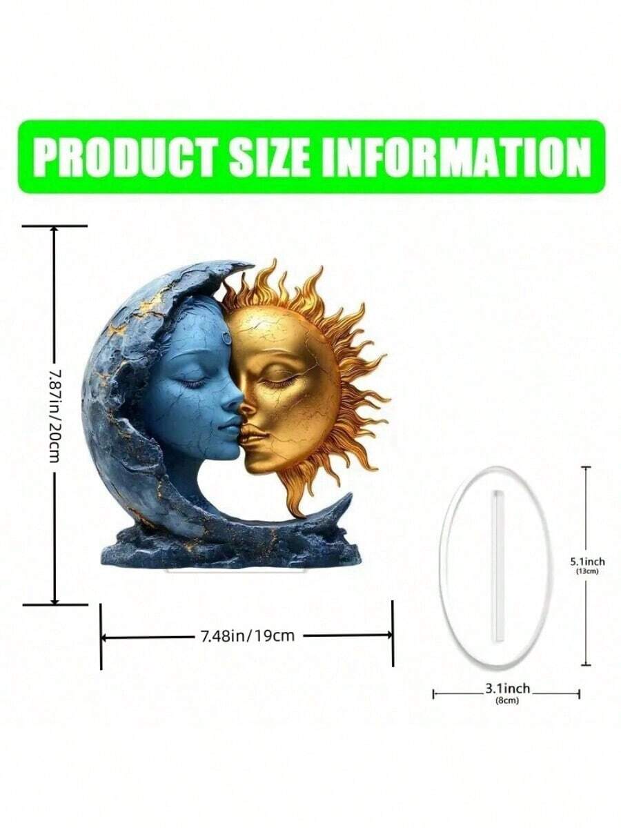 Bohemian Fantasy Sun And Moon Dreamcatcher - Plastic Birthday Gift, Office And Cafe Desktop Display, Home Window Sill Decor, Blue Moon And Gold Sun Acrylic Statues With Holder - Multicolor - View 1