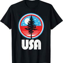 Camiseta patriótica vintage de EE. UU. con árboles y actividades al aire libre del 4 de julio - Negro - Ver 1