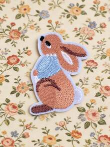 1 pieza/2 piezas Parche bordado con diseño de conejo, parche de animal de dibujos animados, parche bordado DIY, parche termoadhesivo - Multicolor - Ver 7