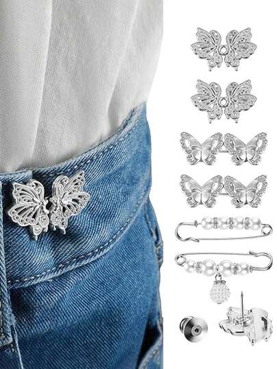 牛仔裤夹，裤夹，腰部收紧夹，无需缝纫，适用于裤子、裙子和连衣裙，可重复使用且可拆卸