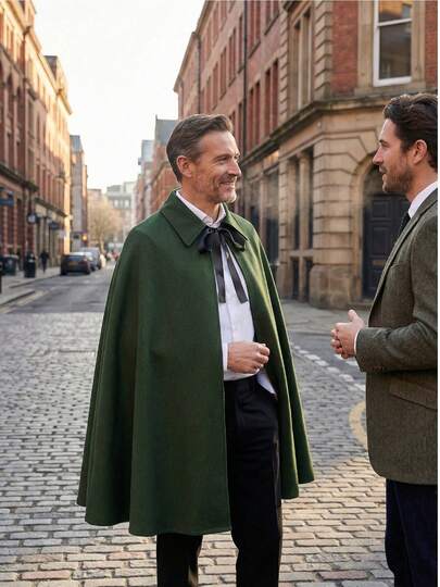 Men's Medieval Victorian Steampunk Gothic Cloak - Elegant Shawl Collar With Tie Closure, Machine Washable, Suitable For Halloween, Renaissance Festivals, Themed Parties - Victorian Style Capelet, Sleeveless Design, Men's Halloween Costume, Grim Reaper Costume, Wizard Costume, Halloween Outfit, Wizard Robe, Vampire Costume, Ghost Costume, Men's Wizard Costume