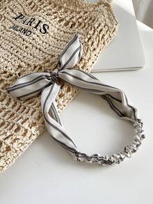 1件春夏黑白兔耳弹力发箍，波点条纹印花，优雅时尚发饰 - 彩色 - 查看 11