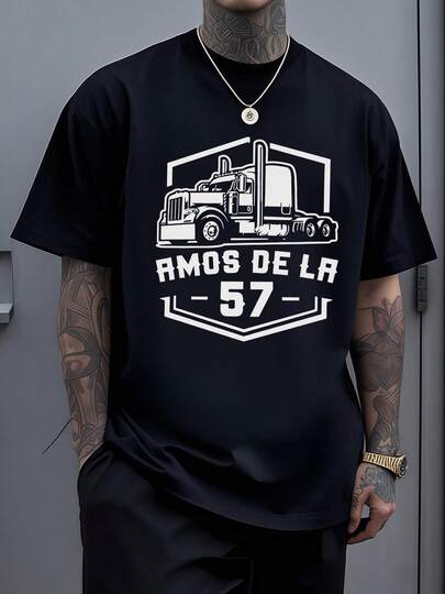 Patrón de camión icónico con número 57 y texto AMOS DE LA representando fuerza y orgullo camionero para hombre Camiseta deportiva para hombre ideal para actividades al aire  uso diario 220g estilo urbano cómodo y duradero 167 caracteres