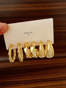 3/9 Pairs Minimalist Fashion Earrings, Suitable For Holidays, Parties, Christmas, Valentine's Day, Thanksgiving, And Daily Wear - Gold - View 7