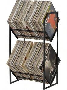 Estante de almacenamiento de discos de vinilo, soporte de discos de vinilo, 100 Lps, estante de exhibición para almacenamiento de registros y soporte, organizador de discos de metal de - 200-1-Cuarto - Ver 2