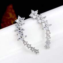 1 Pair Low-Allergy Silver Glitter Linked Hoop Earrings, Delicate Versatile Elegant Earrings For Music Festivals And Daily Wear - Silver - View 5