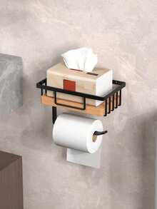Wall-Mounted Wooden Tissue Paper Holder With Spare Roll Storage Rack - Ideal For Bathroom And Washroom Decor, Easy Installation, Great Gift, Tissue Paper Dispenser - Multicolor - View 1