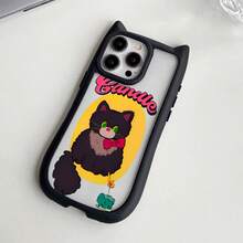 ふわふわの黒猫かわいい3D耳の支払いき 16 Pro Max/16 Pro/16 Plus/15 Plus/14/13/12/11/XS Max電話でケース、クリエイティブな動物デザインの透明な保護カバー、彼氏/彼女やQYへの完璧なギフト - ブラック - チェックする 3
