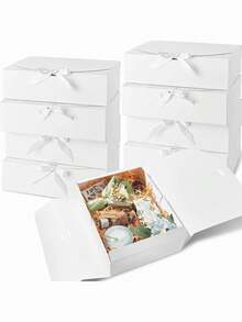 5PCS/1PC/A Lidded Gift Box, 10.6 X 7.8 X 3.1 Inches, White Paper Box With Ribbon. Suitable For Use As A Bridesmaid Invitation Box, Wedding Gift Box, Wrapping Box, Party Gift Box, Birthday Gift Box, Christmas Gift Box, Or Gift-Making Box. - White - View 12