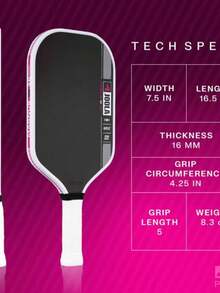 1支Pro IV T700碳纤维手柄匹克球拍 - 原装碳纤维拍面 - Magnus - 14mm/16mm - 技术灵活动力 - 推进核心 - UPA-A和USAP认证 - Magnus - 查看 7