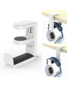 Rotating Headphone Stand - PC Gaming Headset Holder, Adjustable Clamp-On Under Desk Hanger With 360 Degree Swivel & Cable Clip Organizer - Multicolor - View 2