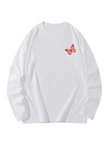 Y2k, 200g 100% Cotton T-Shirt, 2026 Women's Spring/Autumn Cartoon Print Long Sleeve Fun T-Shirt, Couple Style, Innerwear/Outerwear, Office Casual Round Neck Pullover Top - White [Best/Funny T-shirt] - View 5