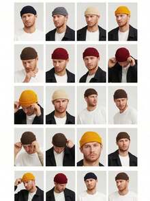 1pc Solid Knitted Beanies Hats For Men, Warm Cozy Knitted Cuffed Skull Cap ,Suitable For Daily Wear Street. Fall Outfit - 彩色 - 查看 2
