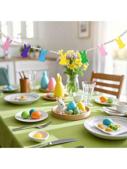 1/3 Packs Easter Garland Bunny Beaded Felt Garland, 4.3FT Spring Festival Rabbit Beaded Tiered Tray Decor, Rustic Farmhouse Banner For Mantle Decor, Party, Fireplace, Wall