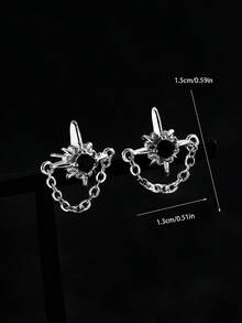 1 Pair Starburst, North Star Stud Earrings, Minimalist Chain Earrings, Unisex Edgy Punk Earrings, Versatile Accessory For Stylish Outfit - Silver - View 5