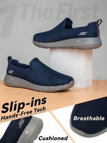 Skechers Athletic Air Mesh Slip On Casual Shoes, Walking Shoes, Lightweight Men's Shoes, Outdoor Travel Walking Shoes 54600-NVGY - Navy Blue/grey - View 1