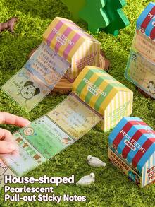 1包[105张]珍珠光泽房屋造型立体弹出式便签 - 105张可爱猫咪图案，防水可重复使用，多用途姓名标签，适用于学校和办公室 - 抽拉式便利貼 - 查看 3