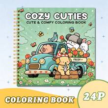 GDTME 可爱成人涂色书，温馨舒适，24页，放松涂色，个性化礼物，趣味礼物，生日/情人节礼物，返校文具，办公用品，内含5张贴纸 - 舒適冒險 - 查看 8