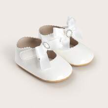 Spring Girls' Infant Shoes 3-6-9 Months Princess Mary Jane Flats 1-Year-Old Rubber Sole Glossy Bow Walking Shoes - White - View 8