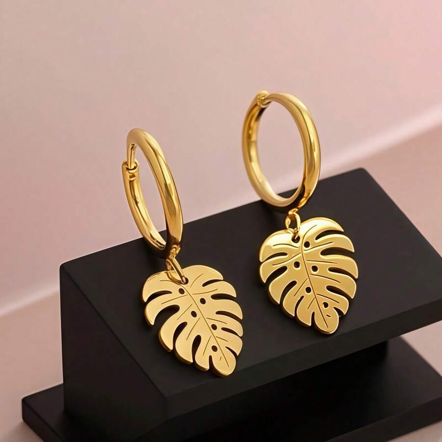 1件时尚、精致、可爱、简约、独特的精钢树叶耳环,适合春、夏、秋、冬四季女性穿搭,可用于工作、学习、约会、旅行、音乐会、派对等场合,也可作为各种节日的礼物。 - 金-葉子1 - 查看 1