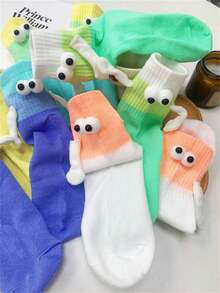 5双可爱百搭彩虹渐变握手图案袜子，适合所有季节 - 彩色 - 查看 5