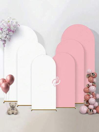 Fundal arc bicolor, fundal arc de nuntă alb și roz, fundal arc elastic potrivit pentru studio fotografic, petrecere de ziua de naștere, petrecere pentru copii, evenimente și cadouri
