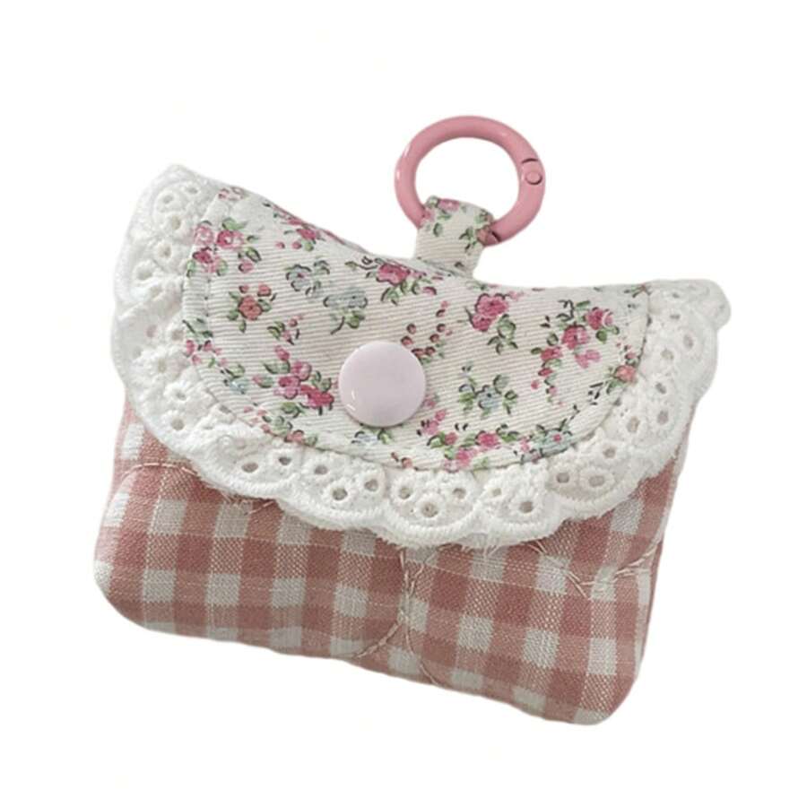 Floral Print Coin Purse Headphone Storage Bag Small Change Purse Coin Bag Lovely Coin Pouches Lace Earphone Case - Đỏ - Xem 1