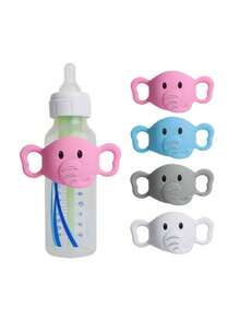 1pc Baby Bottle Feeding Accessory, Silicone Elephant Shaped Bottle Cover, Fits Dr. Brown's 8oz PP Bottle, Cute Elephant Design Silicone Bottle Handle, - Multicolor - View 2
