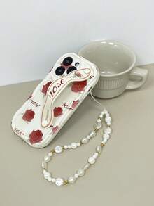 1pc Fashion Wristband With 2D Red Rose Print, Thick High-Impact Phone Protective Case With Matching Wristband And Stand Function, Comes With Asymmetrical White Bracelet, Suitable For Self-Use Or Couples Valentine's Day Gift, Compatible With Apple And Phones - Multicolor - View 2